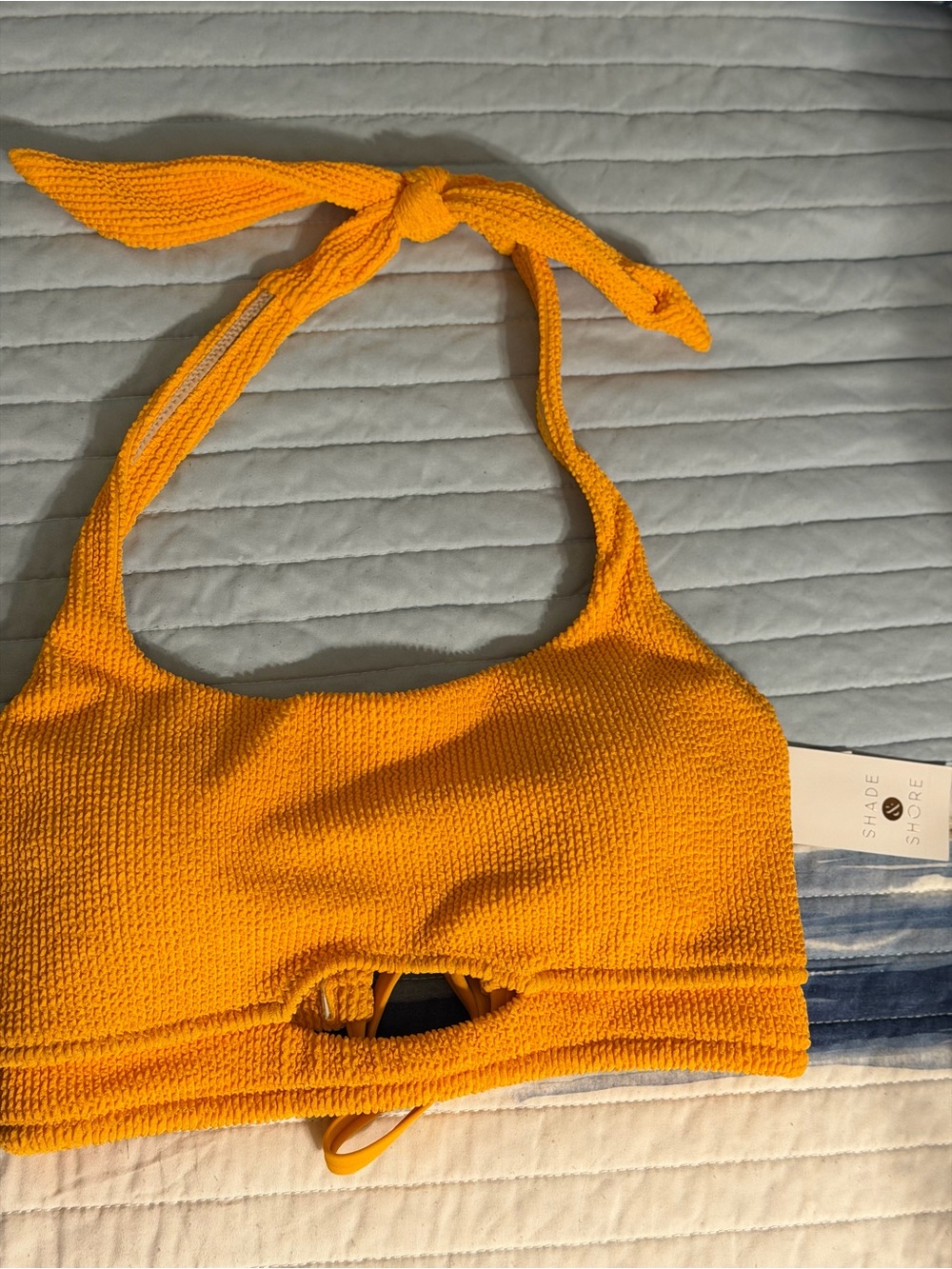 Shade & Shore Orange Textured Cut-Out Halter Style Bikini Swim Top NWT D/DD